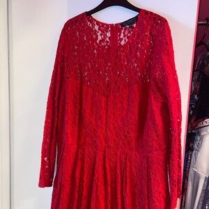 Eloquii Vibrant Red Long Sleeve Lace Dress